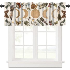 JanJCurt Vintage Moon Phase Valance, Retro Witchy Hands Magic Wildflower Floral Butterfly Mushroom Plant Print Blackout Short Window Treatments for Bedroom Living Room 54x18inch