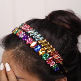 JWICOS 2Pcs Rhinestone Headbands for Women Crystal Thin Headband Sparkly Bling Colorful Headband Vintage Hair Hoop Hair Accessories for Girls