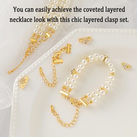 LONGHAO 4 x Triple Necklaces Separator Necklaces Clasps Gold Chains Layering Clasp Chains Layering Clasp, Jewellery for DIY Layering Jewellery Crafts, for Necklaces, Bracelets (Gold)
