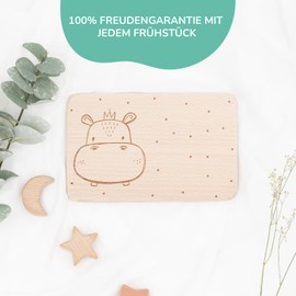 Kidsmood Breakfast Board for Children, Engraved Wooden Board with Animal Motif, Gift Idea for Christening, Birthday and Christmas [Hippo]