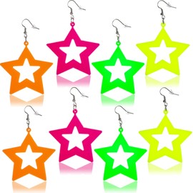 4 Pairs of Neon Earrings, Vintage Neon Star Earrings Women's 80s Party Earrings Colourful Hoop Earrings Neon Party Accessory Earrings for 80s Parties Vintage Costumes