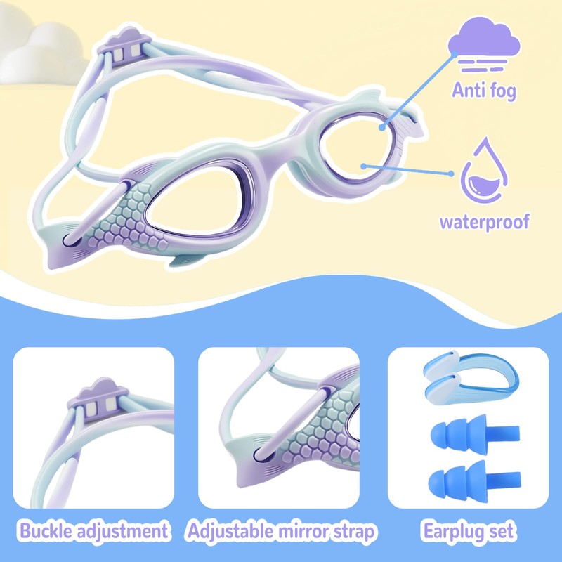 Dwafill Swimming Goggles + Swimming Cap Set, Swimming Cap (Purple)
