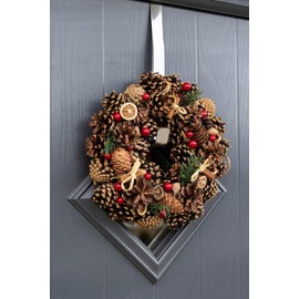 Marco Paul Christmas Pine Wreath Garland Ornaments - Classical Autumn Decor with Pine Cones, Orange, Berries and Cinnamon Christmas Decorations - 30cm Xmas Hanging Garland Indoor, Outdoor Decoration…