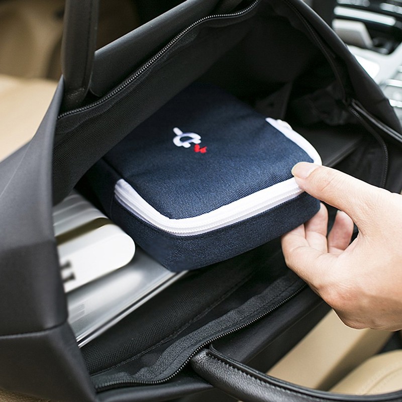 iSuperb ACアダプタ用ポーチ ネイビー デジタル機器収納ケース PC周辺小物収納 アクセサリーケース ケーブル マウス 汎用ポーチ モバイルバッテリー用