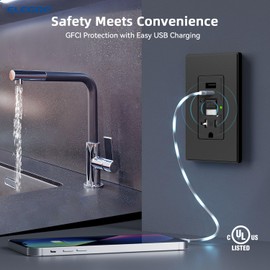 ELEGRP GFCI Outlet with USB Ports and Nightlight, 20 Amp Self-Test GFCI Combination with USB Ports, Tamper Resistant GFCI USB Outlet w/Nightlight, Wall Plate Included, UL Listed, Matte Black, 2 Pack