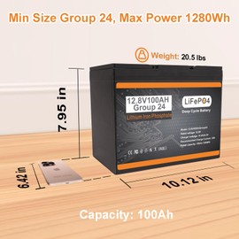 DJLBERMPW 12V 100Ah LiFePO4 Lithium Battery for Trolling Motor，BCI Group 24 Lithium Deep Cycle Battery,Built-in 100A BMS 1280Wh,15000 Cycles, Lithium Batteries 12V for Boat Marine Finder RV Trailer