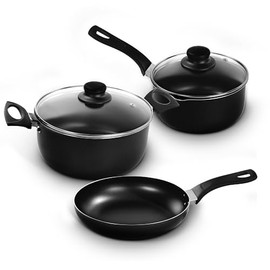 Grupo North Nonstick Cookware set, PFOA FREE, Highly resistant, 5 Layers of Non-Stick Italian disc, Nothing sticks, Cooking with less oil, Healthy cooking (5), Regular, Black