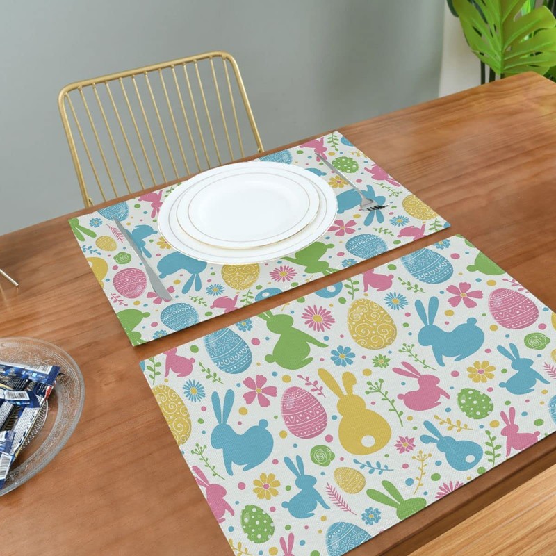 Happy Easter Day Bunny Eggs Placemats Set of 6 Easter
