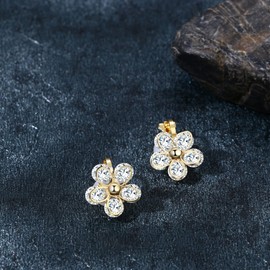 Cupimatch Women's Clip-On Earrings Without Pierced Ears Clip Earrings Women's Stud Earrings Silver 925 Flower Rhinestone Earrings Cute Ear Clip for Girls Women, Stainless Steel