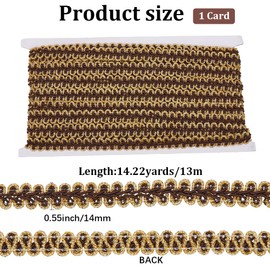 CABODYALS 1/2 Inch Brown Gimp Braid Trim Gold Metallic Glitter Woven Braided Lace Trimming Polyester Decorative Upholstery Fabric Ribbon for Sewing Making Curtain Decor Clothes Dress DIY Crafts Pillow