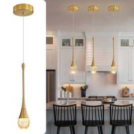 ykolupty Single Head Gold Bubble Crystal Chandelier Modern LED Pendant Lights for Kitchen Island Dimmable 3000-6000k(3 Independence Light)…