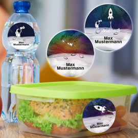 Sunnywall® Round Stickers Name Stickers Pencil Case Children and Adults Name Sticker Sticker Pack of 44 School and Nursery - Waterproof (Space Astronaut Rocket)