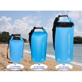 Freegrace - Juego de 3 bolsas secas impermeables con 2 cierres de cierre y correa de hombro desmontable, bolsa de cintura y funda para teléfono, se pueden sumergir en el agua, para natación (azul