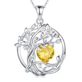 FANCIME Tree of Life Citrine Necklace for Women 925 Sterling Silver Tree Pendant Birthstone Necklace Jewellery Gemstone Anniversary Birthday Christmas Gifts for Wife Girls Her