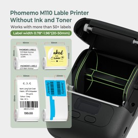 Phomemo M110 Bluetooth Thermal Label Maker, Wireless Portable Sticker Label Printer Machine for address, Barcode, Logo, label Maker Machine Compatible with Android & iOS Phone,Black