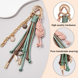 FengFaer Purse Charms, Boho Bag Charms for Handbags, Purse Keychain, Bag Charm Chain,keychains for women, Green, 7.09in