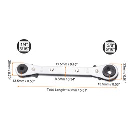 HARFINGTON HVAC Service Wrench 1/4" 5/16" 3/16" 3/8" 180 Degrees SAE Double Head 16-Teeth Air Conditioner Valve Reversible Ratchet Wrench for Refrigeration Equipment Repair, Silver