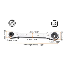 HARFINGTON HVAC Service Wrench 1/4" 5/16" 3/16" 3/8" 180 Degrees SAE Double Head 16-Teeth Air Conditioner Valve Reversible Ratchet Wrench for Refrigeration Equipment Repair, Silver