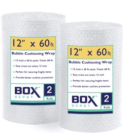 12 inch x 60 ft bubble cushioning wrap perforated bubble roll, cushioning for moving & shipping extra-thick cushioning for fragile items 2 rolls