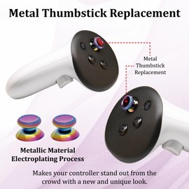 VRbrother 2PCS Metal Thumbsticks Replacement Compatible for Meta Quest3,quest3S,Oculus Quest2,Quest Pro Left and Right Controllers,VR Accessories Replacement Part Thumb Grip Cap Cover (Multicolor)