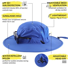 Magracy Unisex UPF 50+ Wide Brim Sun Hat Lightweight Breathable Adjustable Safari Boonie Hat for Outdoor Fishing Hiking Royal Blue