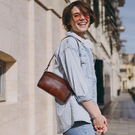 Iswee Small Leather Crossbody Bags for Women Handbags and Purses Satchel Bags Shoulder Bag Tote Cross Body Boho Strap Hobo Pocketbooks with Two Straps (Coffee)