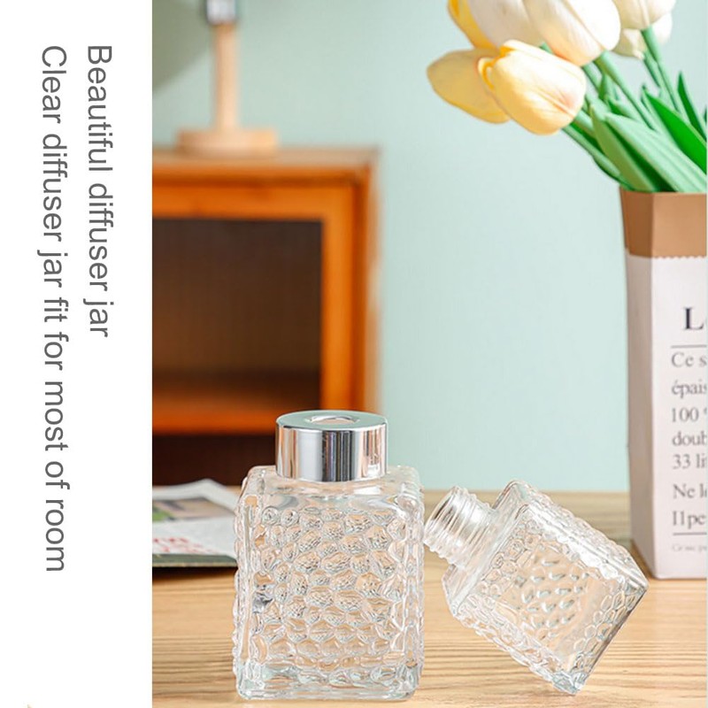 2PCS 50ml/1.7oz Empty Clear Square Glass Diffuser Bottle Diffuser Jars