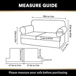 PrinceDeco T Cushion Loveseat Slipcover 3 Pieces Sofa Covers for T Cushion Sofa Stretch Slip Covers for 2 Cushion Couch with 2 Individual T Shape Seat Covers Width Up to 72" - Washable, Sand