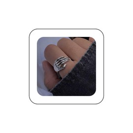 Inilbran Punk Skull Hand Finger Ring Vintage Skeleton Hand Wrap Open Ring Silver Skull Skeleton Knuckle Ring Hand Adjustable Stacking Ring Jewelry for Women and Girls