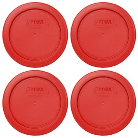 Pyrex 7202-PC 1-Cup Poppy Red Food Storage Replacement Lid (4-Pack) - Made in USA
