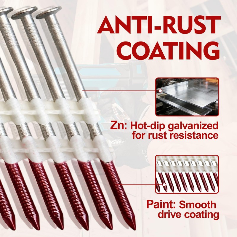 FMhotu 21 Degree Framing Nails 2" x .113" 1000PCS Ring