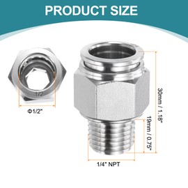 sourcing map Push to Connect Fittings 1/2" Tube OD x 1/4" NPT Thread Male Straight Union Fittings 304 Stainless Steel Quick Connect Pneumatic Accessories for Trailers Air Brake System