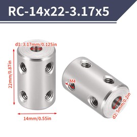 Pack of 2 3.17 mm to 5 mm Rigid Coupling, L22 x D14 Adjusting Screw Shaft Coupling Motor Connector 45# Steel for 3D Printers, Engine Accessories, RC Boat Car Aeroplane