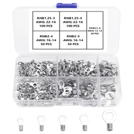 YIXISI 320 Pieces M3/M4/M5/M6 Non-Insulated Ring Wire Terminals Kit, Ring Terminals Crimp Connectors, O-type Wire Crimp Copper Terminal Connector, Copper Lugs Terminals Plug, AWG 22-16 16-14 14-12