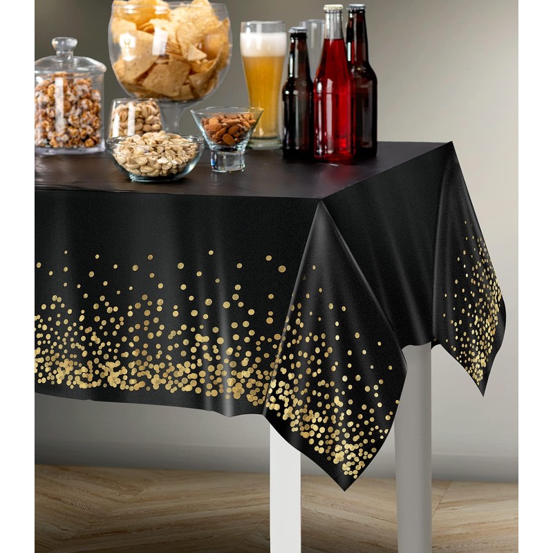 4 Pack Disposable Plastic Tablecloth, Gold Stamping Dot Rectangular Table