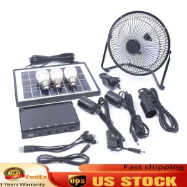 Solar Power Panel Kit and Fan & LED Light,USB Charging,for Home Outdoor Camping