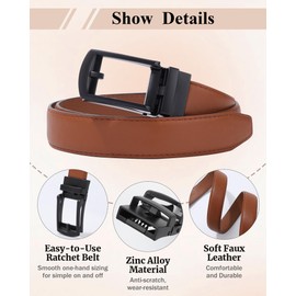 WELROG Kids Leather Ratchet Belt for Boys - Boys Black Belt with Metal Buckle School uniform Belt for Kids Age 6-16 Kids Brown Belt age 9 Childs Belt