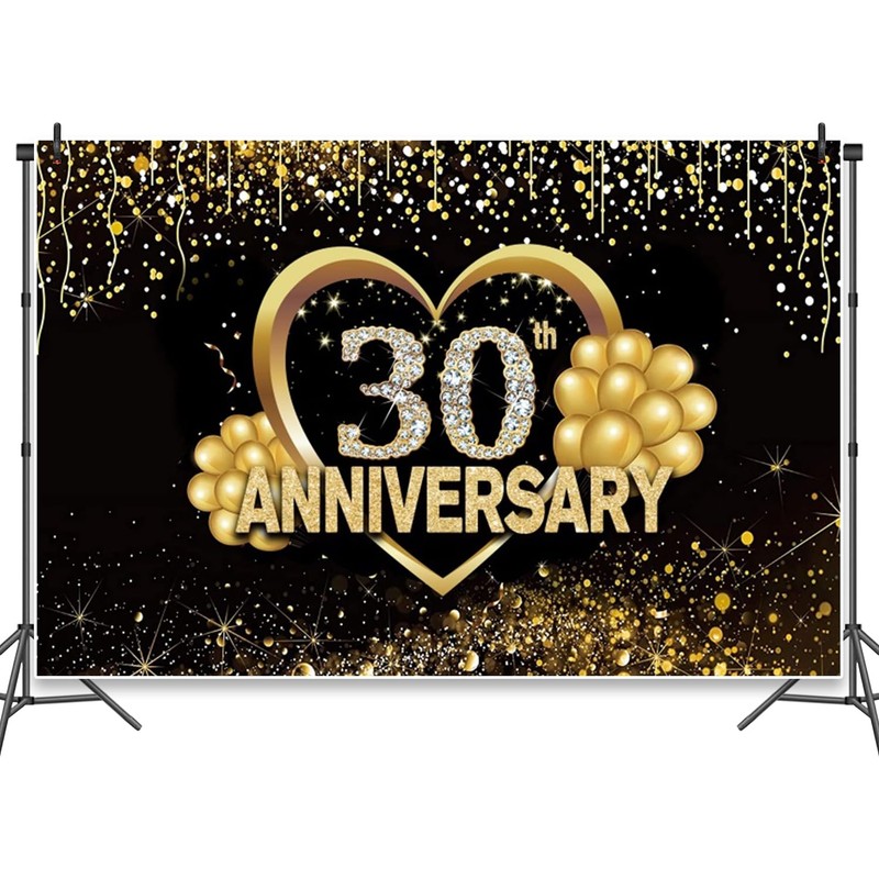 30th Anniversary Backdrop Wedding Anniversary Decorations Backdrop Black Gold 30th
