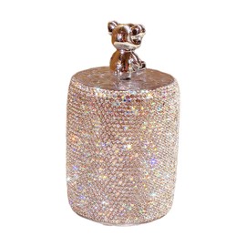 Bestbling Bling Luxury Rhinestone Toothpick and Cotton Swab Storage Box with Lid - Elegant Desktop Organizer for Makeup Removers, Cotton Swabs, and Snacks (Round Golden)