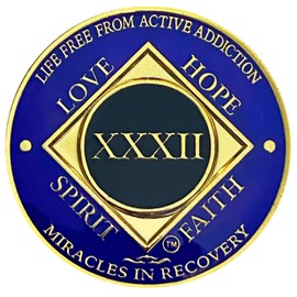 Simply Minimal NA 31-40 Years Medallions, Narcotics Anonymous Coins, Gold Color Plated Recovery Token (32 Year Purple, Black, Gold)