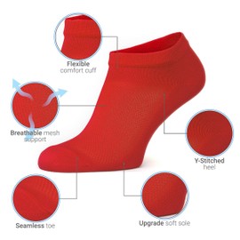 Duna Premium Women's Socks - Ultra Thin Breathable Cotton Athletic Running Low Cut No Show Ankle Socks - 6 Pairs, Red