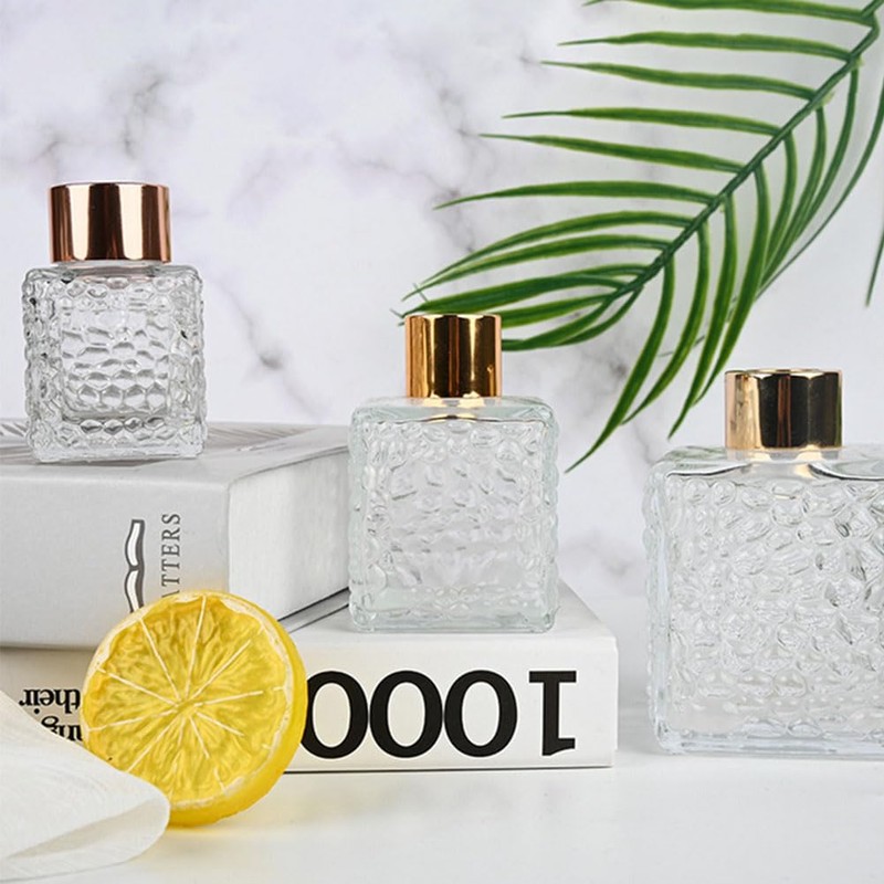 2PCS 50ml/1.7oz Empty Clear Square Glass Diffuser Bottle Diffuser Jars