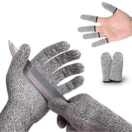 Cut Resistant Gloves Level 5 Protection for Kitchen + Gift 5 PCS Finger Cut Resistant Protectors – Perfect for Oyster Shucking Fruits Meat Cutting Mandolin Slicing Woodworking & Carving (L)