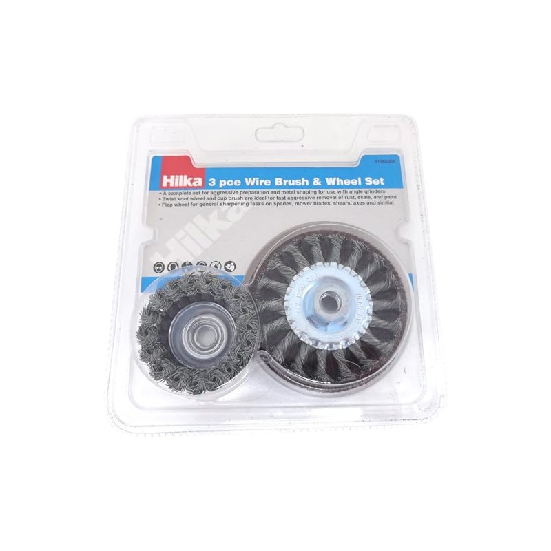 Hilka 51960300 3 pce Wire Brush & Wheel Set for