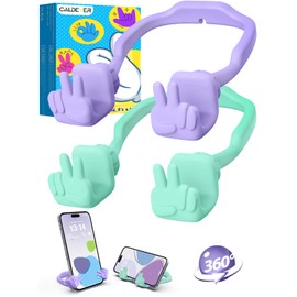 Cell Phone Stand Gifts for Teens Girls Boys Kids: 2 Pack Upgrade Adjustable Peace Sign Thumbs Lazy Cell Phone Holder for Desk Cool Gadgets Birthday Gifts for Women Men Teenage Adults (Purple&Green)