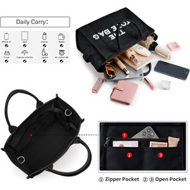 SOYTO Bolsas de lona para mujer, bolso de mano con cierre, Totes para Mujer, bolsa cruzada de lona para escuela, viajes, oficina (Negro)