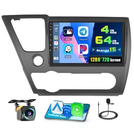 [4G+64G] Android 15 Car Radio Stereo for Honda Civic 2013-2017, Wireless Carplay Android Auto, 9 Inch IPS Touch Screen Car Radio Bluetooth GPS SWC FM RDS 5G WiFi DSP Free AHD Cam