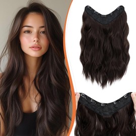 Benehair 18 Inch Clip in Hair Extensions Long Curly Wave Clips in One Piece 5 Clips Extensions Synthetic Fiber Full Head Natural Looking Natural Black Hair Piece for Women(Natural Black, 160g)