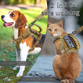 nanappice Tactical Cat Harness and Leash for Walking Esacpe Proof,Adjustable Soft Mesh Large Cat Vest with Rubber Handle Easy to Control,Molle Patches