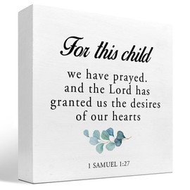 For This Child I Have Prayed 1 Samuel 1:27 Bible Verse Wood Box Sign Desk Decor,Christian Wooden Block Sign for Home Bedroom Farmhouse Wall Shelf Table Decor